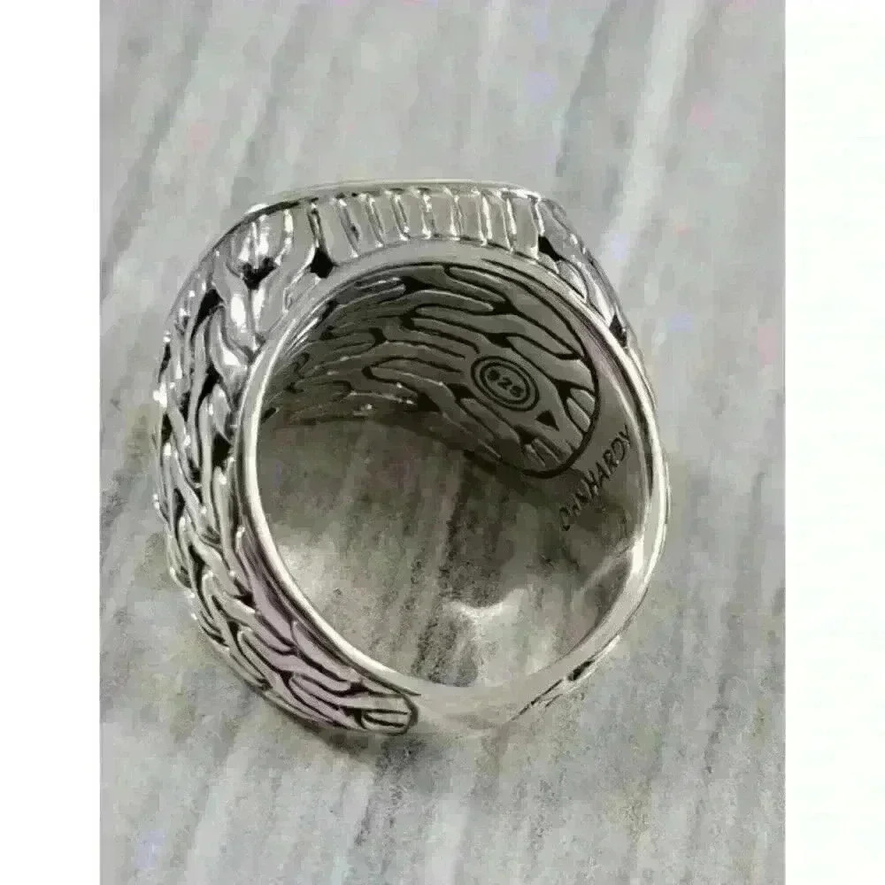 John Hardy Sterling Silver Classic Chain Signet Ring with Diamonds Size 8.75 - Picture 10 of 13